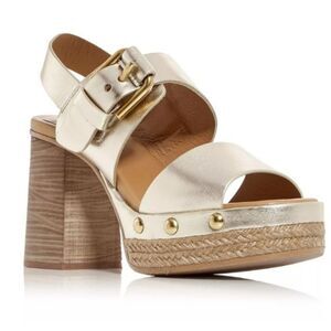 NEW See By Chloe Lamb Joline Heel Sandals Block Platform Gold FLAWED Size 9